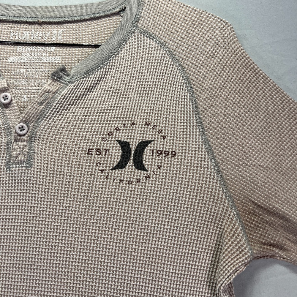 Hurley Shirt Mens Large Brown Henley Waffle Long Sleeve Thermal Surf Skate Y2K - Picture 7 of 12